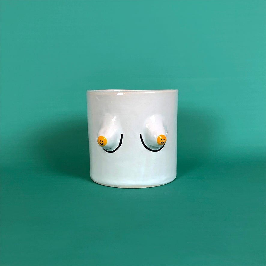 Small Boobies Pot - White smiley