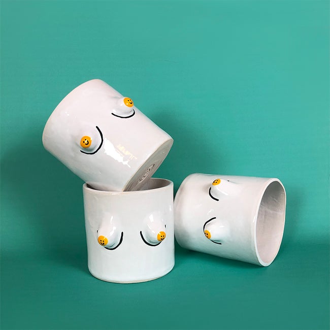 Small Boobies Pot - White smiley