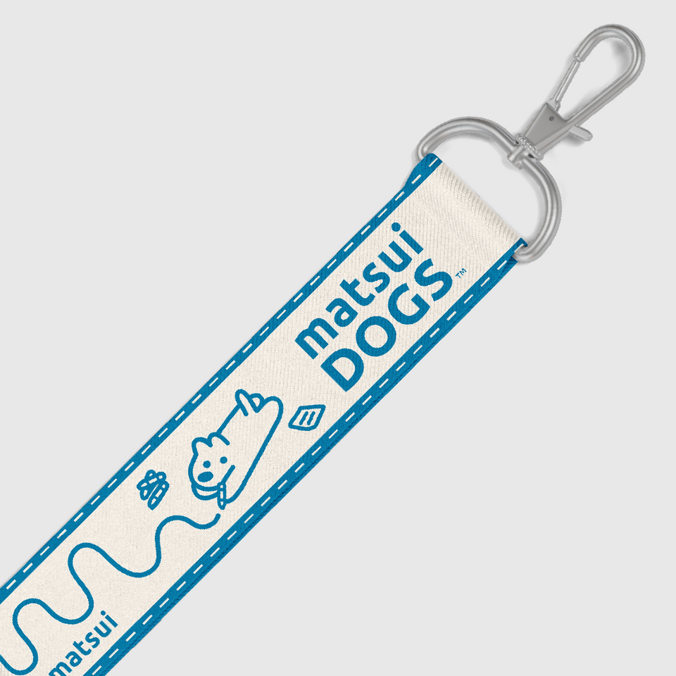 "matsui DOGS" WEBBING KEYCHAIN STRAP / MESSY (Aqua & White)