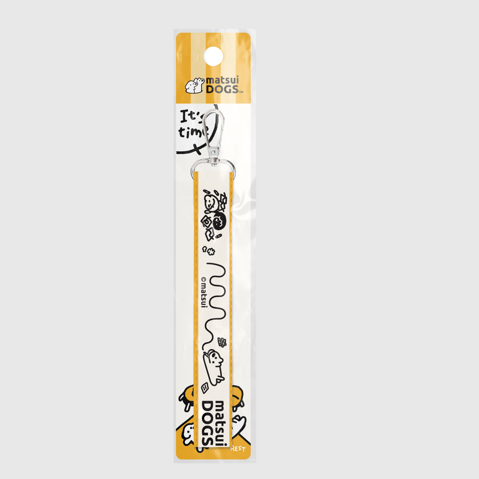 "matsui DOGS" WEBBING KEYCHAIN STRAP / MESSY (Yellow & White)
