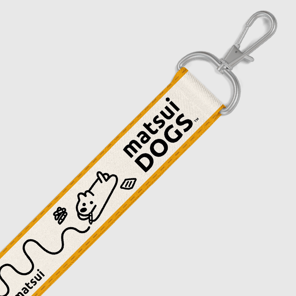 "matsui DOGS" WEBBING KEYCHAIN STRAP / MESSY (Yellow & White)