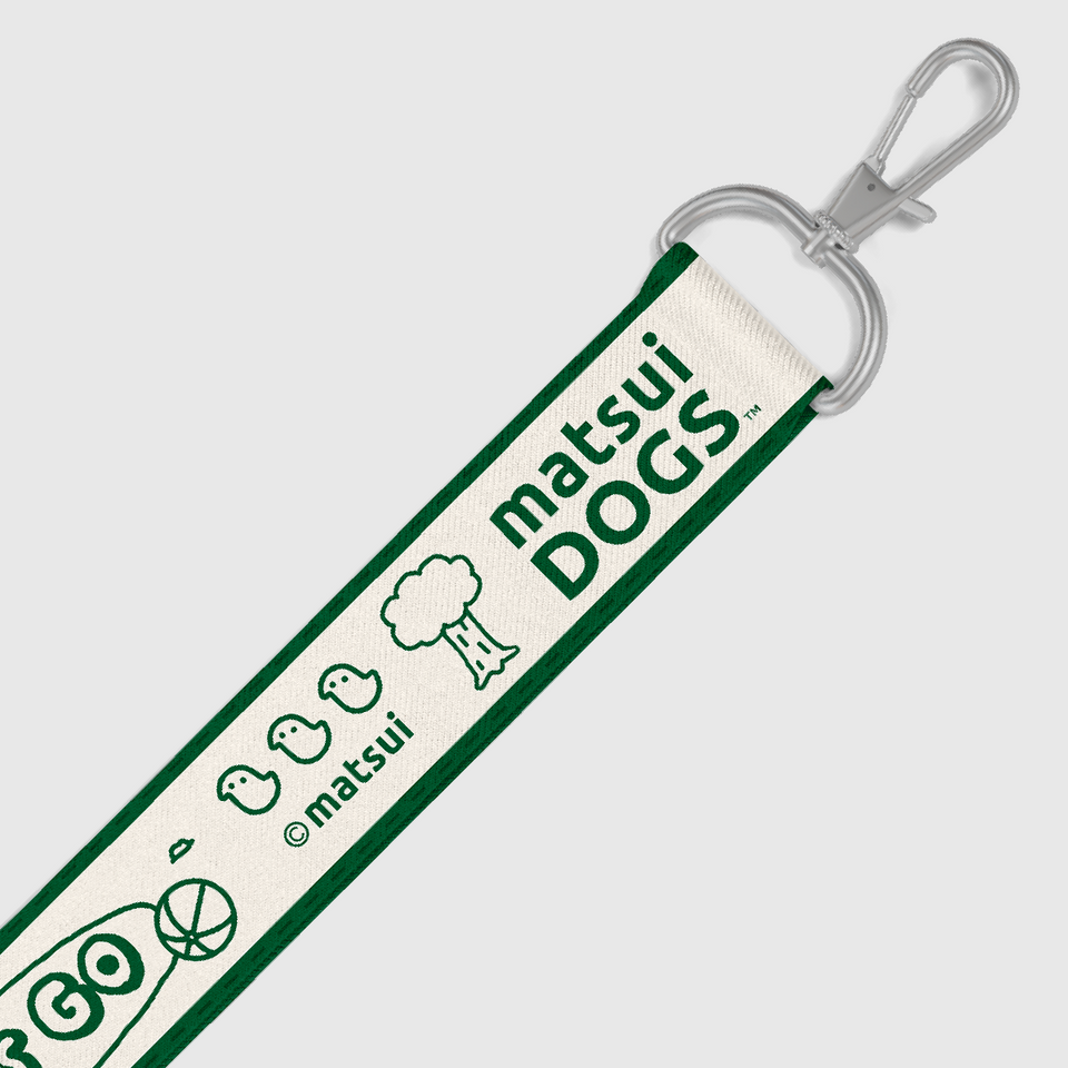 "matsui DOGS" WEBBING KEYCHAIN STRAP / LET'S GO (Green & White)