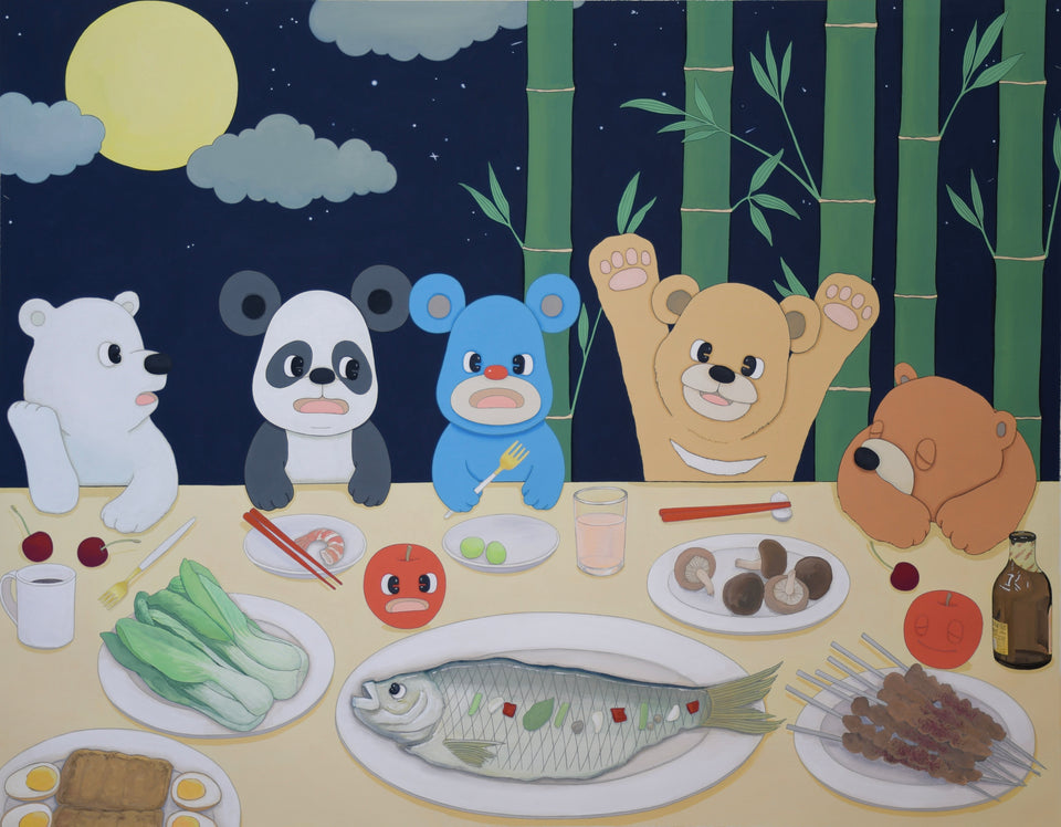 "Yasuhito Kawasaki" ART PRINT / On the table 2025.02-04 (blue bears friends)