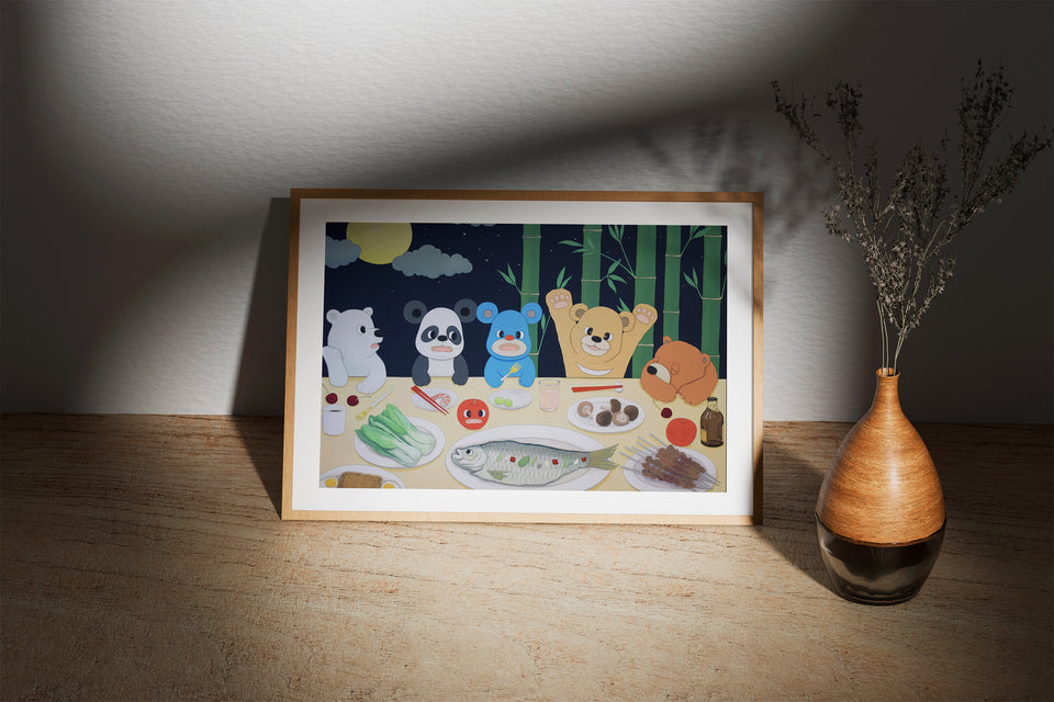 "YASUHITO KAWASAKI" ART PRINT / On the table 2025.02-04 (blue bears friends)